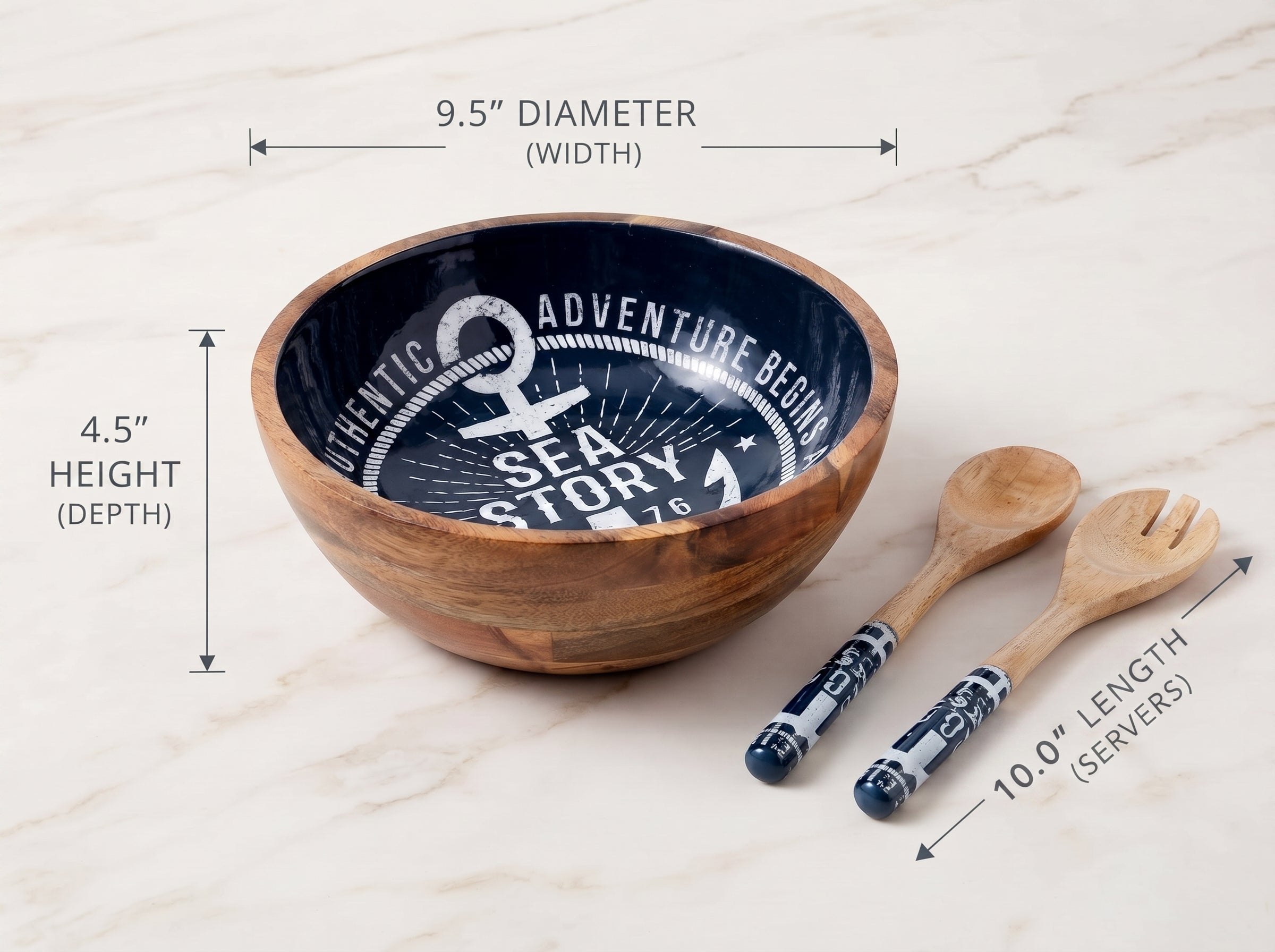 Serving Bowl and Servers with Sea Story Enamel