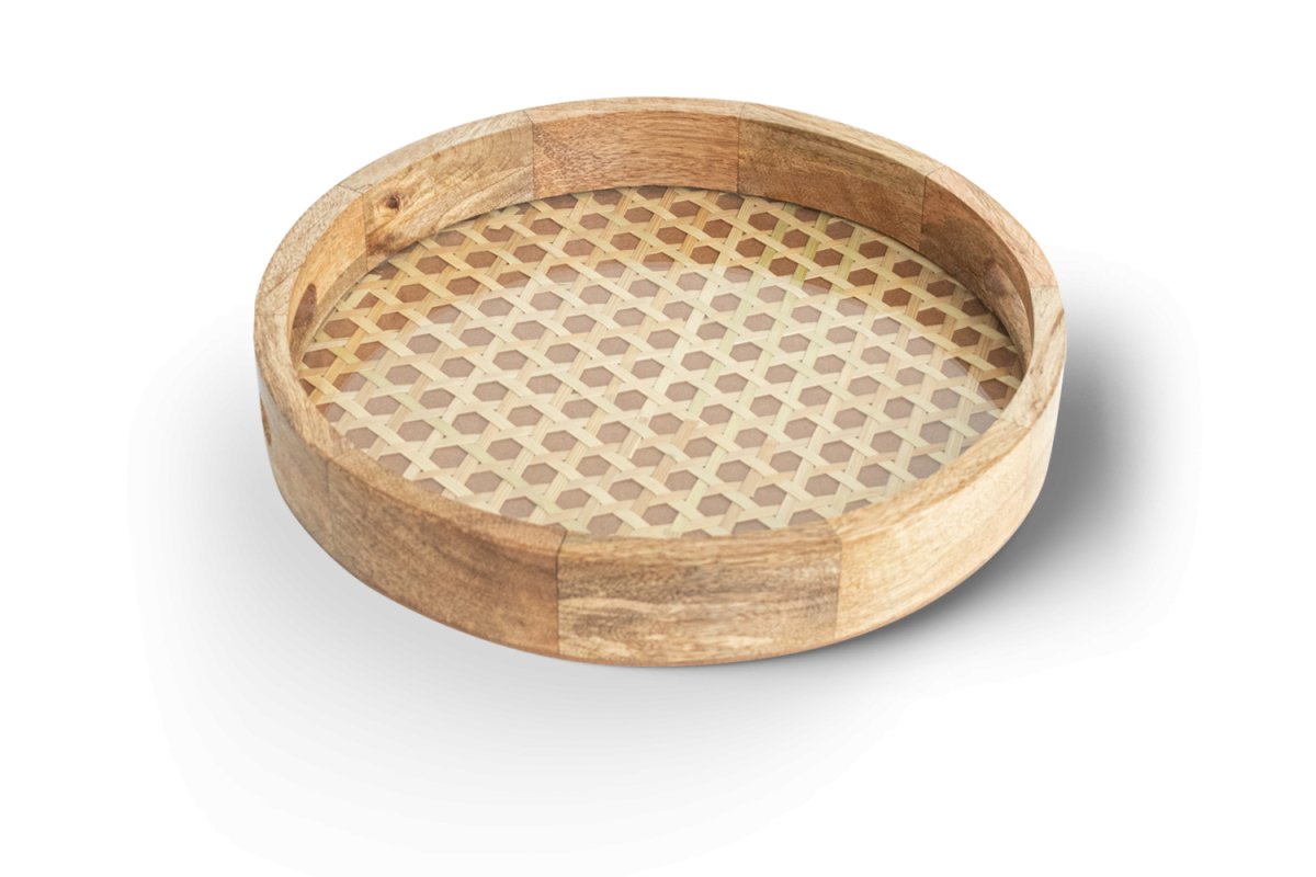 Round Tray with Rattan Mat