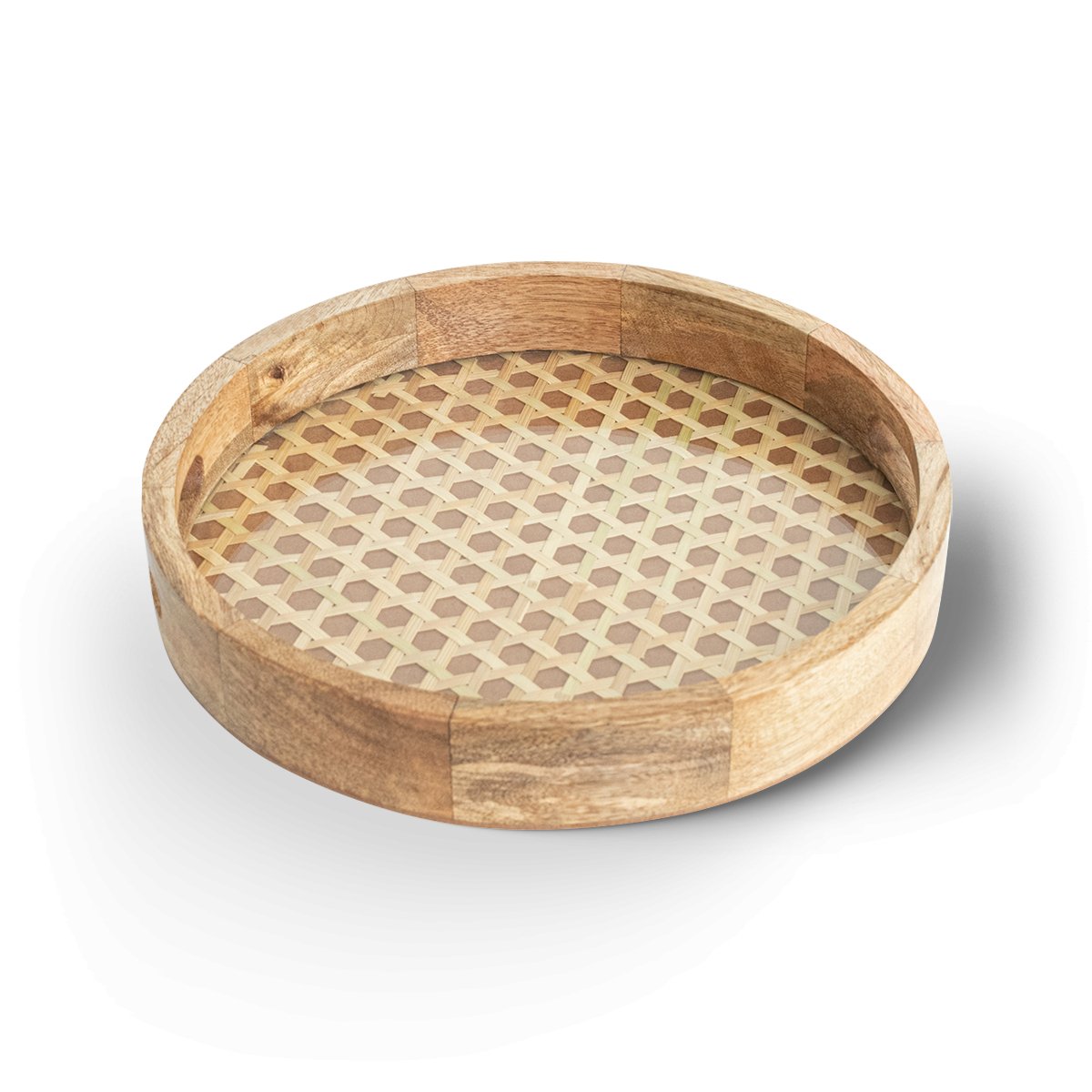 Round Tray with Rattan Mat