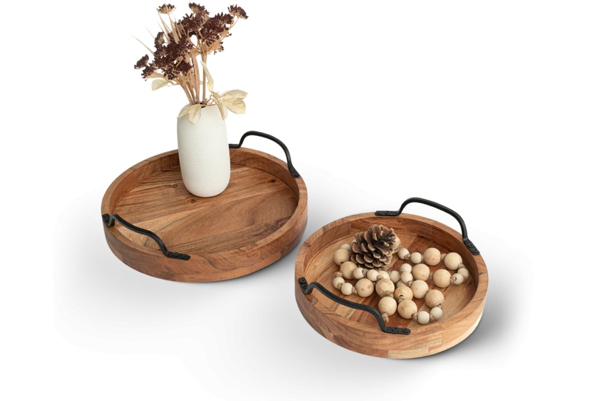 Round Trays with Handles, Set of 2