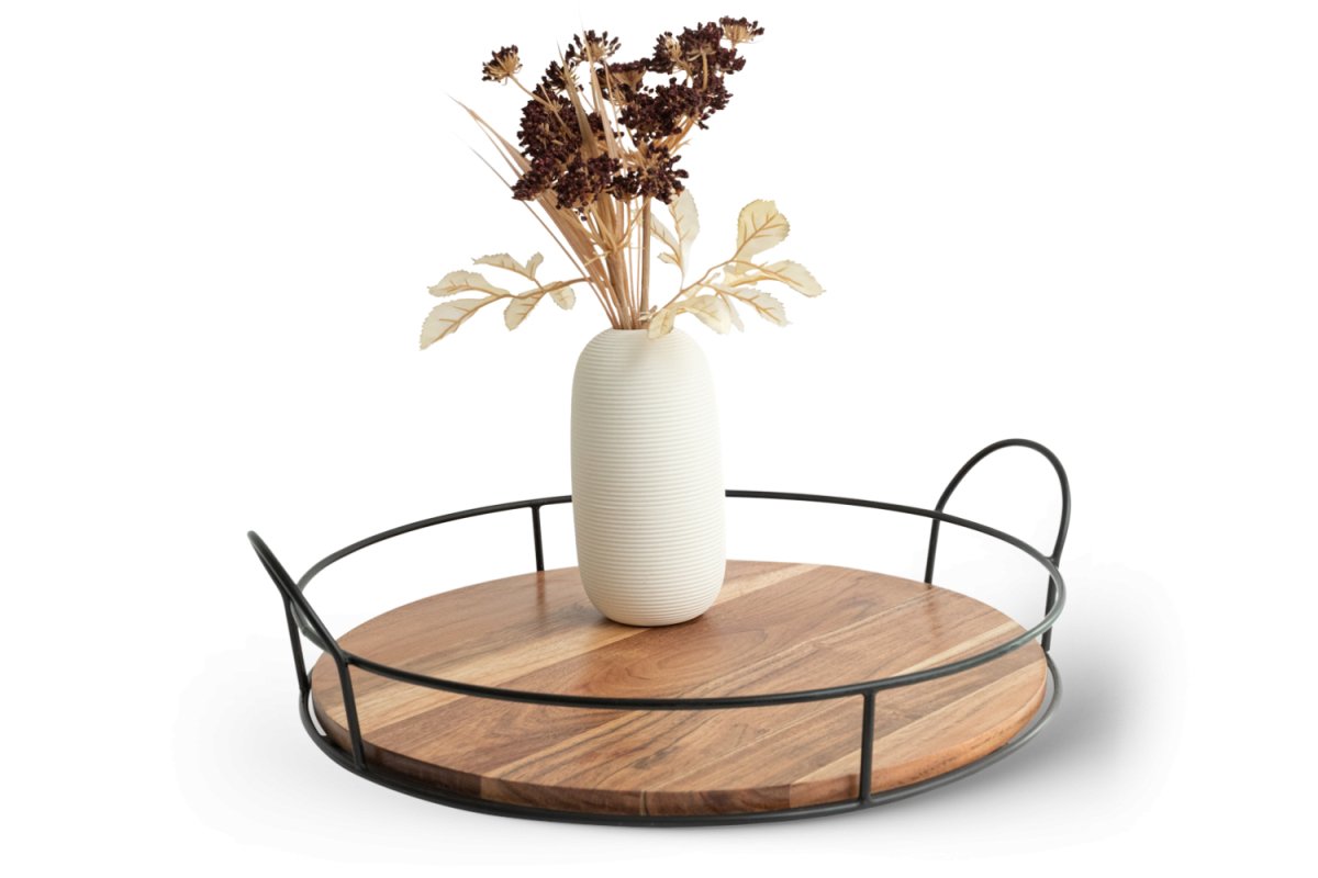 Round Wooden Tray with handles