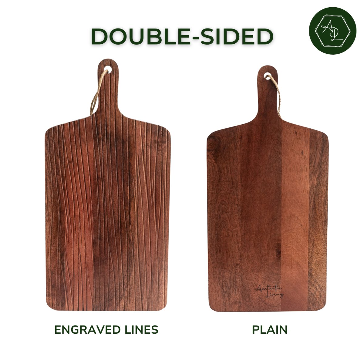 Large wooden board with engraved lines_Front and back_Double-sided - Aesthetic Living