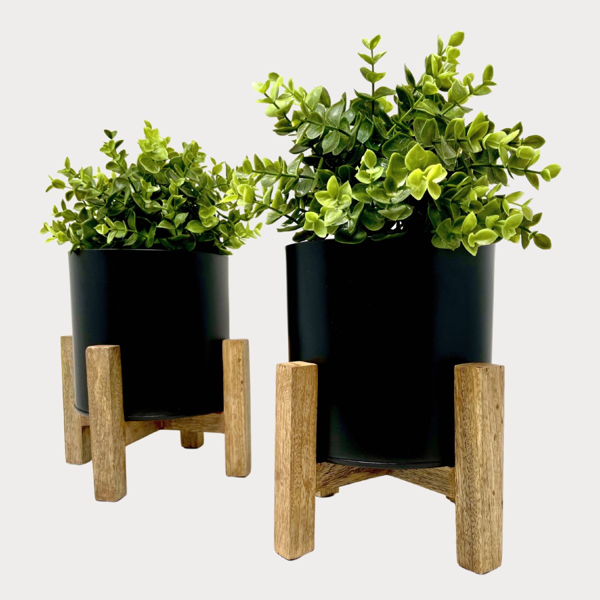 Planter with Wooden Stand, Set of 2 - Aesthetic Living