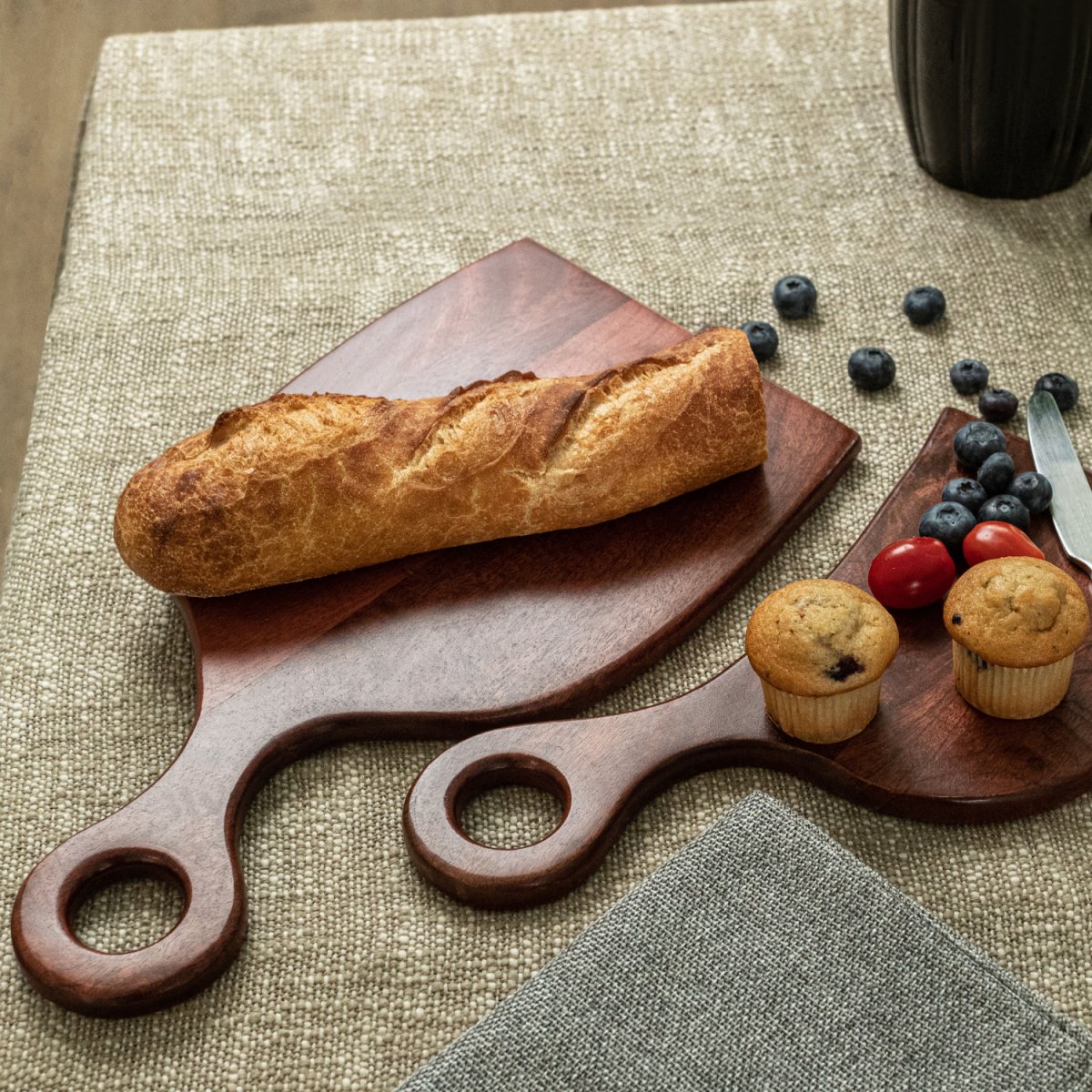 Romantic Wooden Charcuterie Boards, Set of 2 with bread, cupcakes, berries lifestyle image - Aesthetic Living